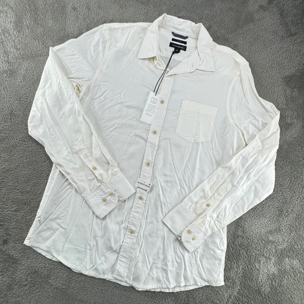 Treasure & Bond Button Down Shirt Mens L‎ White NEW Trim Fit Rayon TB449125MN
